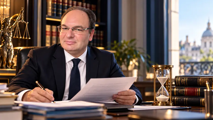 Maître Yann Gré à son bureau, étudiant un dossier de dégât des eaux en copropriété